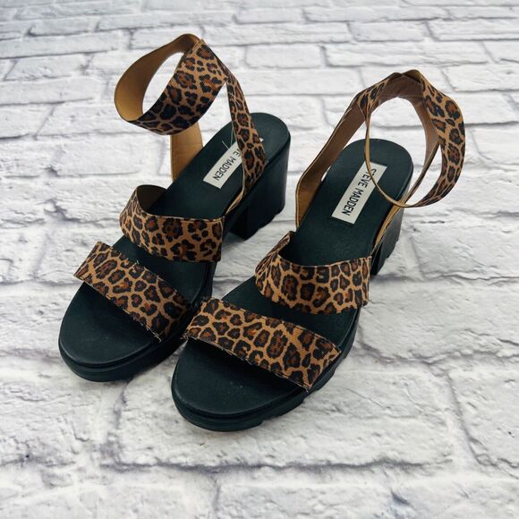 Steve Madden Haidar Cheetah Platform Chunky Sandals Women's 6.5 Soho Lug Sole - Picture 2 of 11